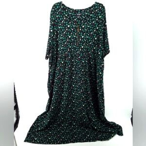 Ulla Popken 28/30 Black Heart Graphic Dress Zipper Detail Green Pink